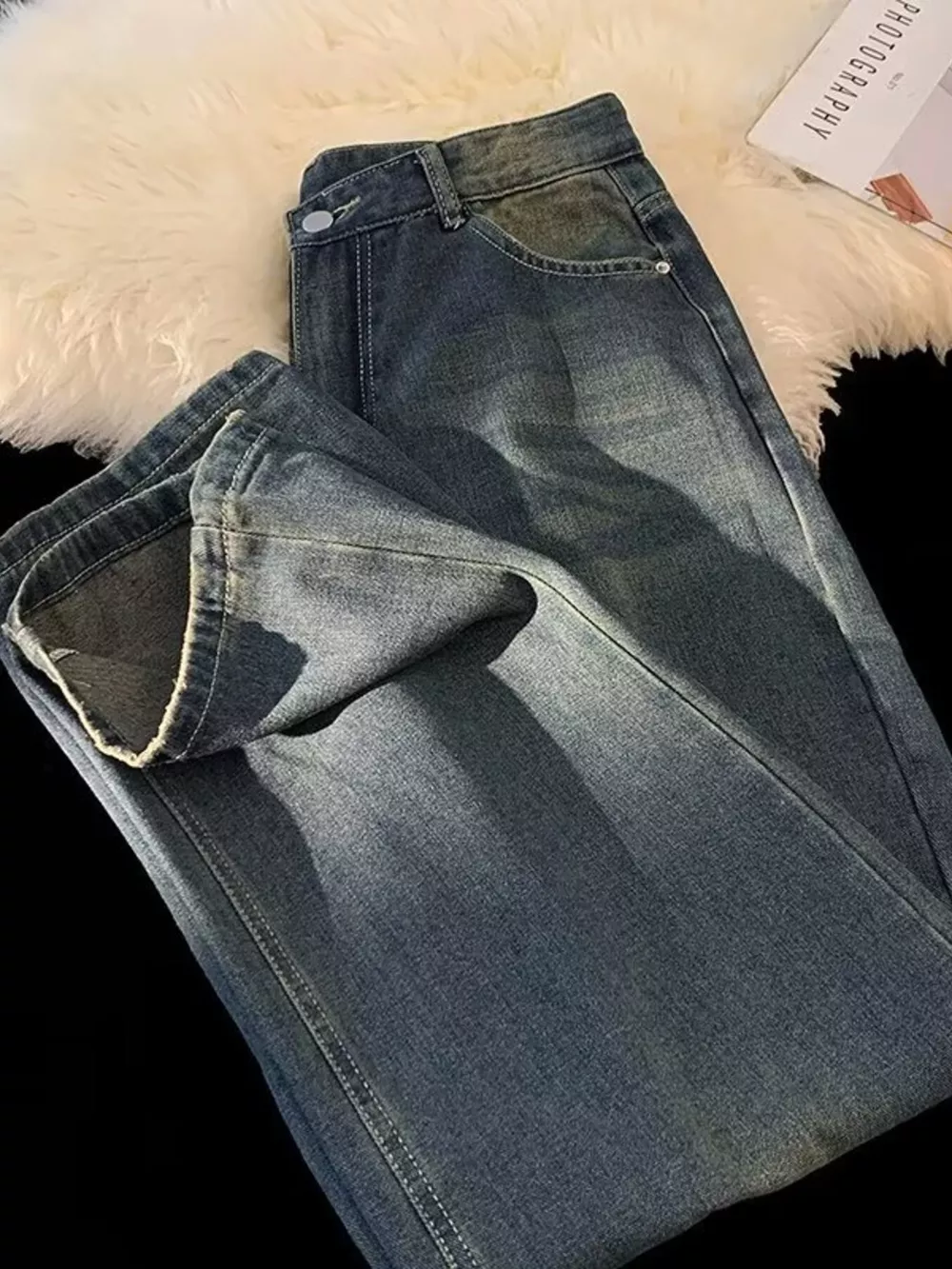 Men's Plus Size Vintage Wash Wide Leg Jeans, image 4