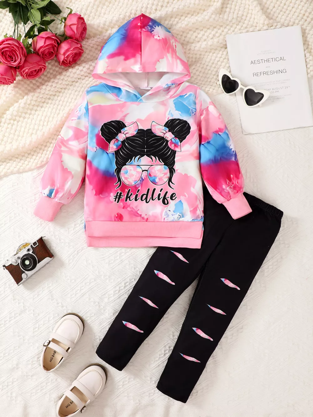 Children's Tie-Dye Graphic Hoodie & Pants Set, image 2