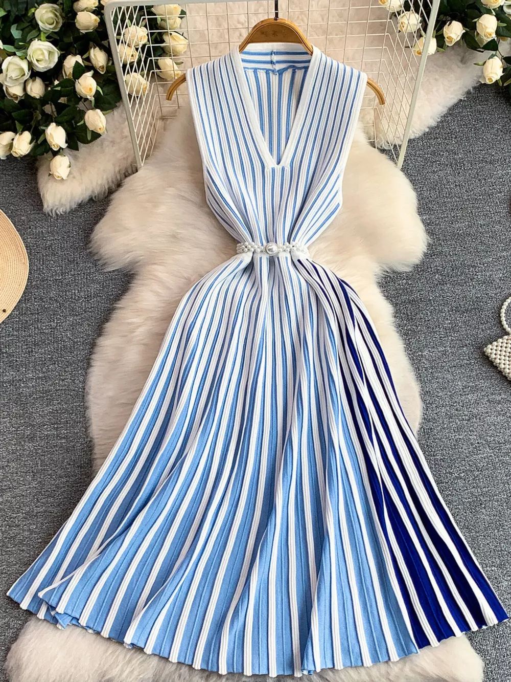 Striped Sleeveless Midi Dress
