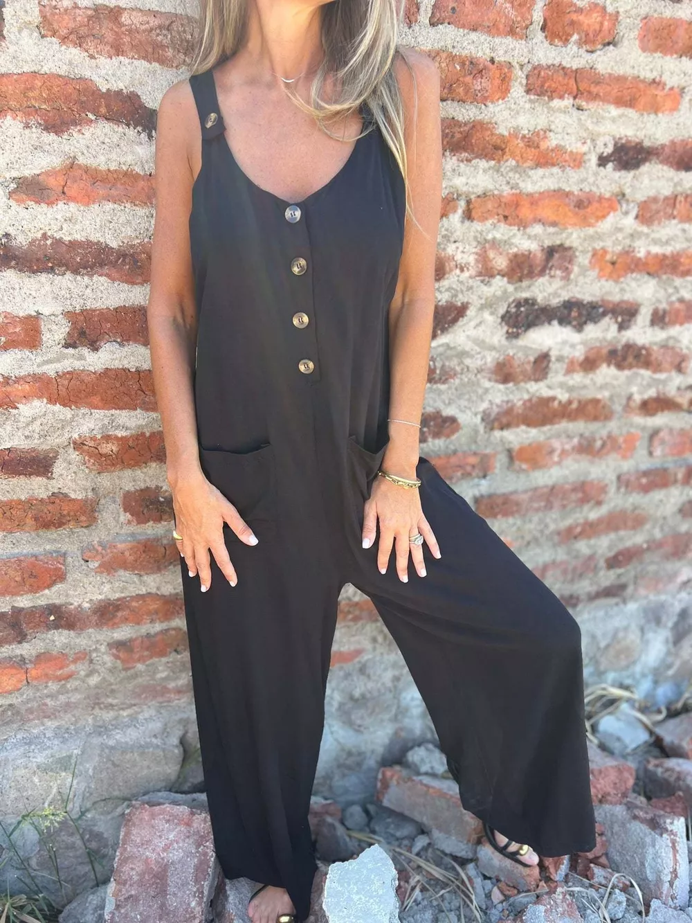 Full Size Button-Front Wide Leg Jumpsuit Plus Size, image 8