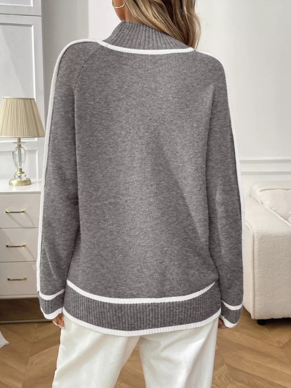Contrast Trim Turtleneck Long Sleeve Sweater, image 4