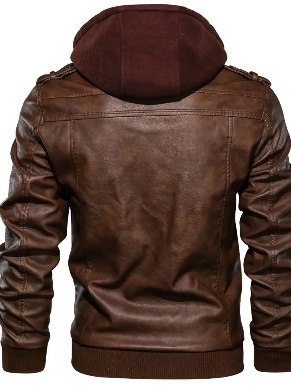 Men's Full Size Hooded Faux Leather Motorcycle Jacket Plus Size, image 6