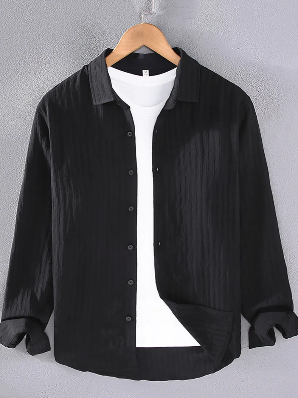Men's Plus Size Textured Button Up Long Sleeve Shirt, image 5