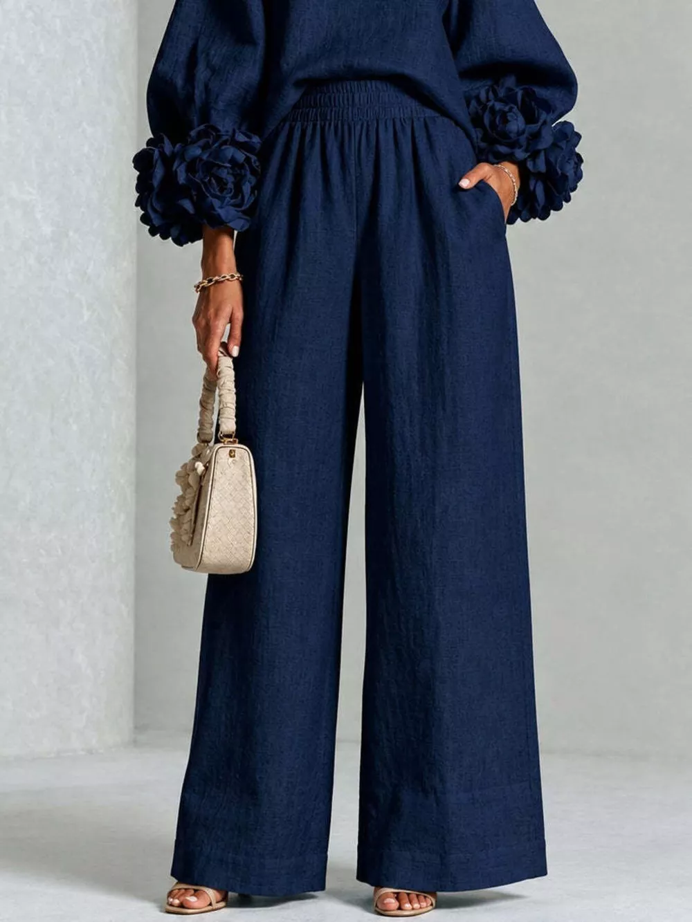Full Size Floral Cuffs Top and Wide Leg Pants Set Plus Size, image 26