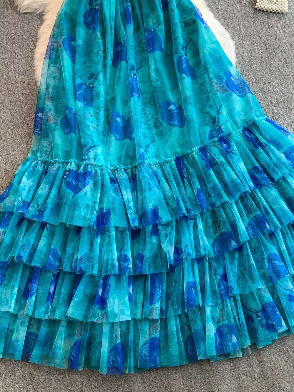 Floral Print Ruffled Layered Mesh Dress, image 24