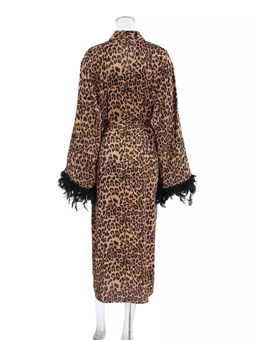 Leopard Print Feather-Trimmed Lounge Nightgown Robe, image 7