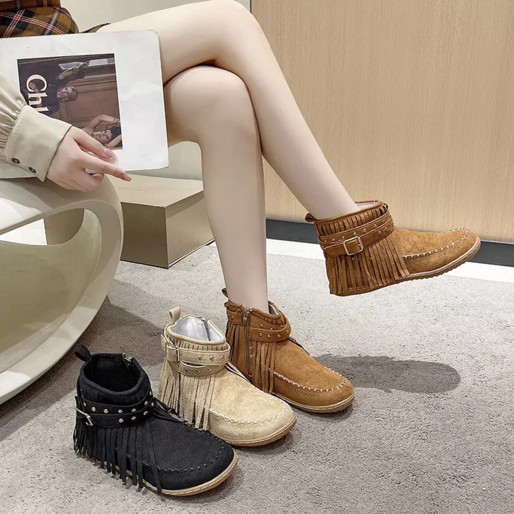 Fringe Round Toe Flats Boots, image 2