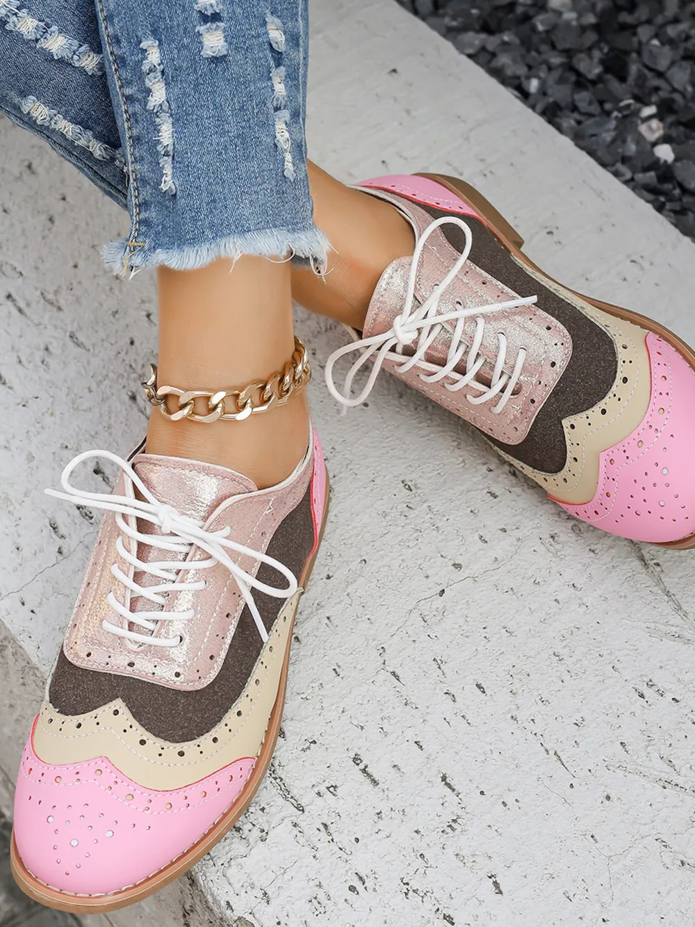 Round Toe Flats Color Block Loafers, image 3