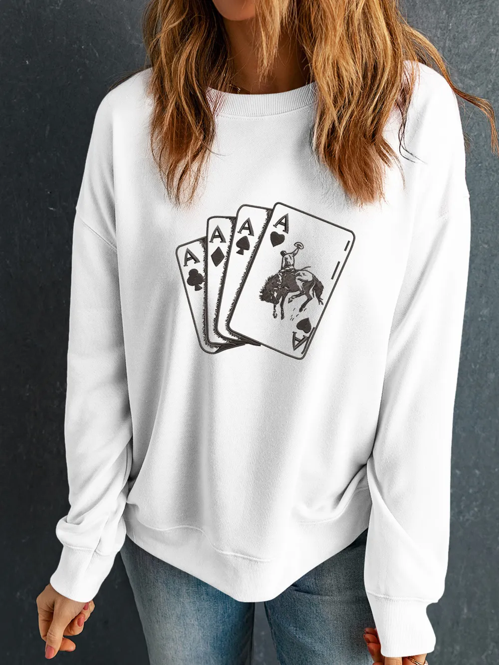 Ace Card Cowboy Graphic Long Sleeve Sweatshirt, image 3