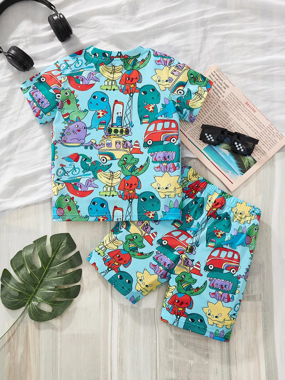 Children's Cartoon Dinosaur Print Tee and Shorts Set, image 5