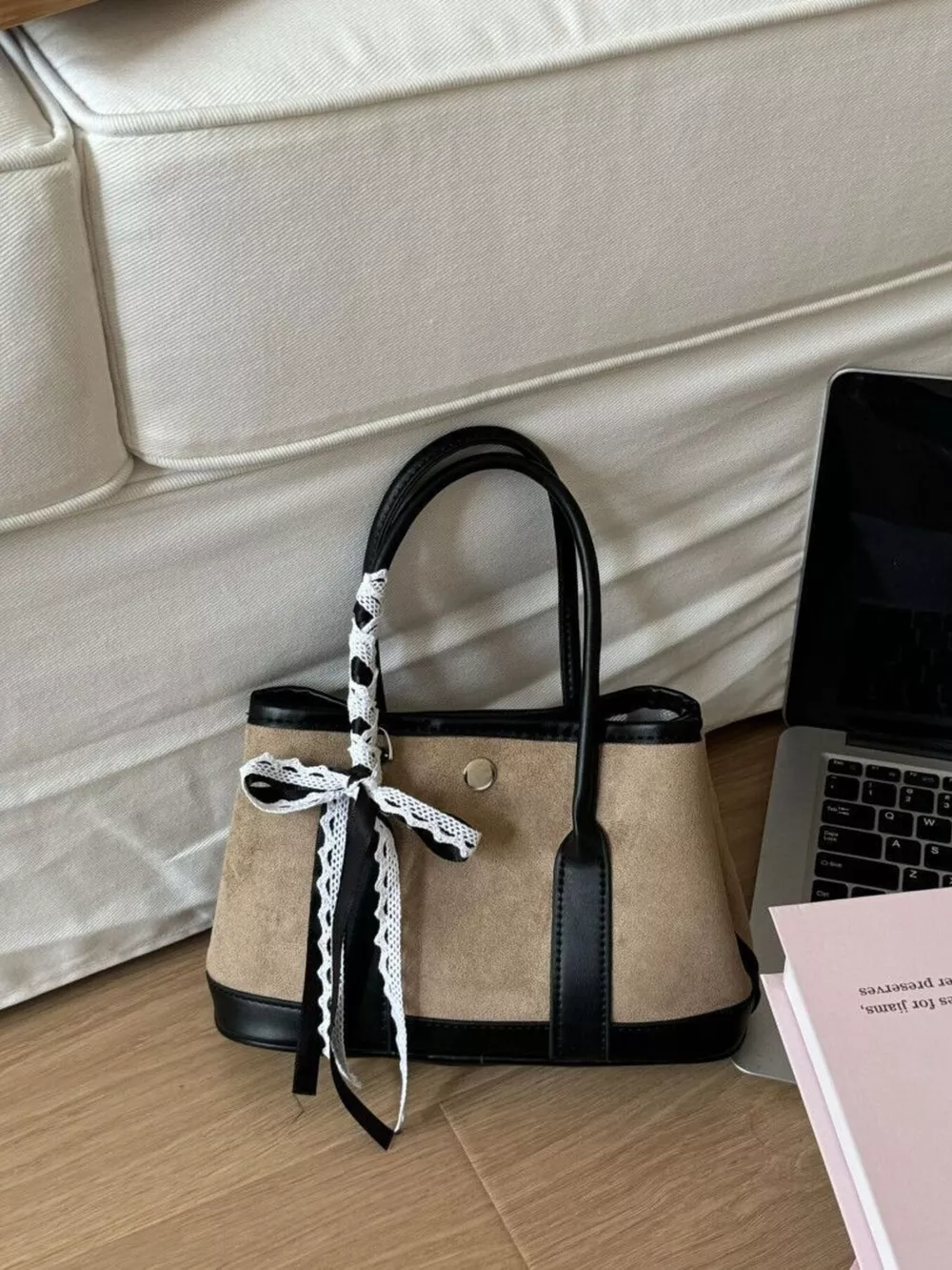 Top Handle Lace-Trimmed Handbag, image 3