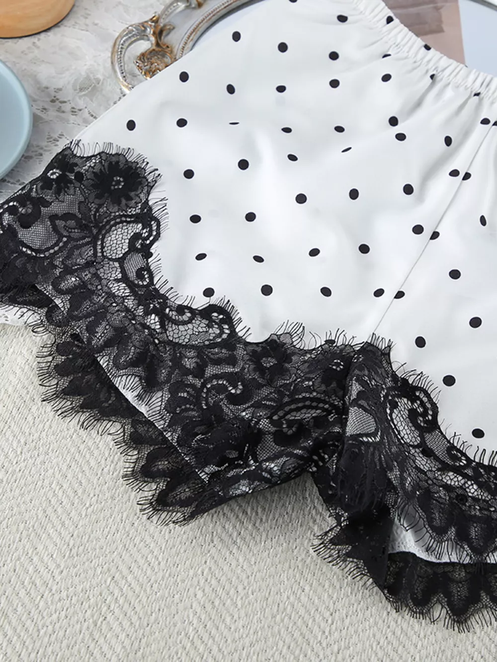 Polka Dot Lace Trim Cami & Cardigan and Shorts Set, image 15