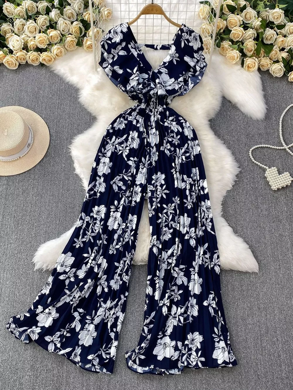 Floral Print Wide Leg Pleated Jumpsuit, image 20