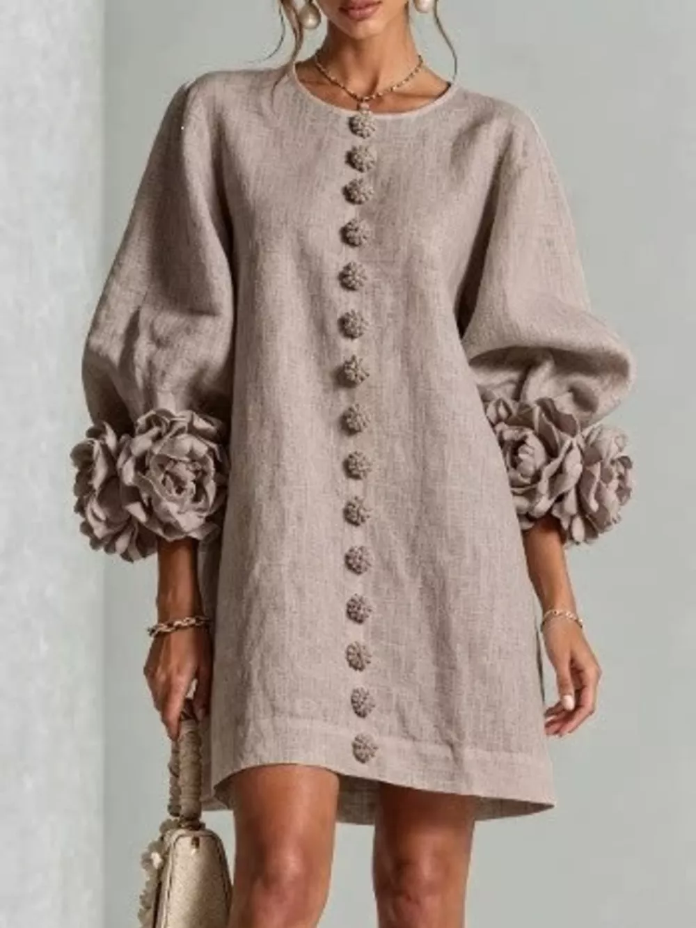 Full Size 3D Floral Sleeve Round Neck Dress Plus Size, image 18
