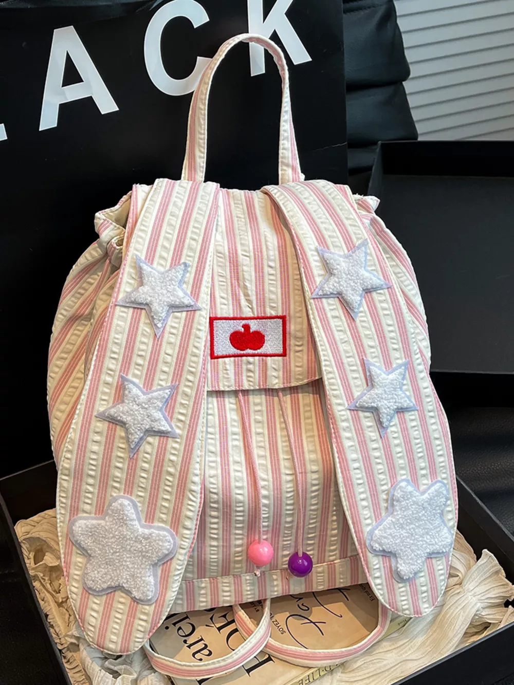 Striped Star Bunny Ear Backpack Bag, image 9