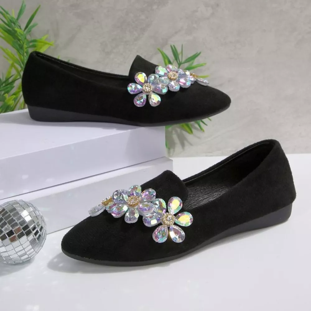 Rhinestone Point Toe Flats Slip-Ons, image 4