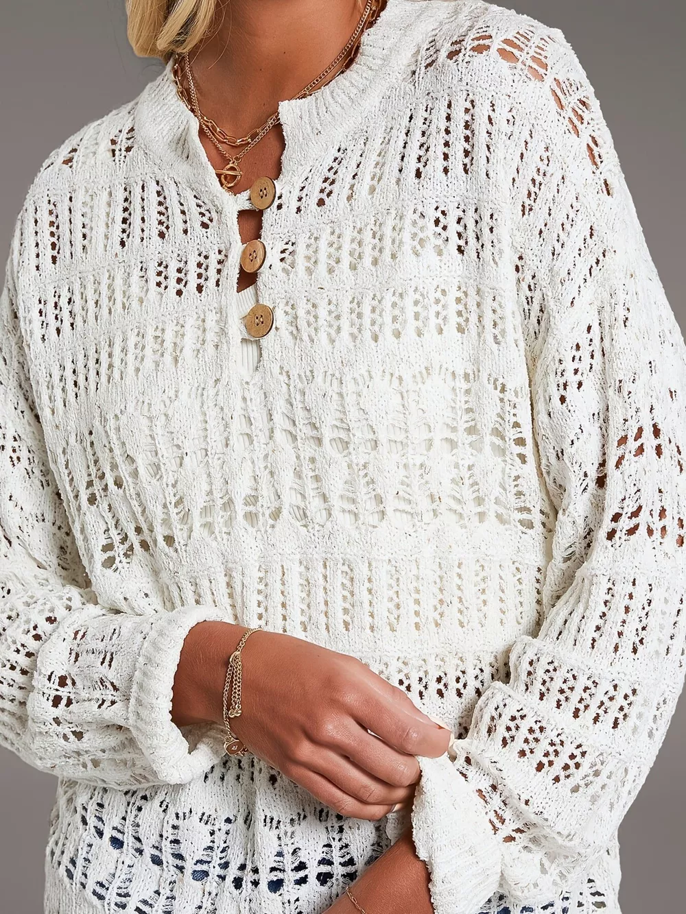 Button-Detail Knit Cover Up, image 2