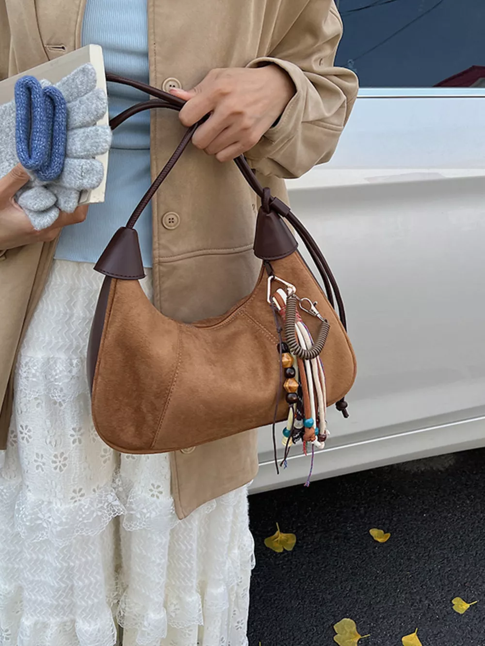 Vintage Suede Tassel Shoulder Bag, image 10