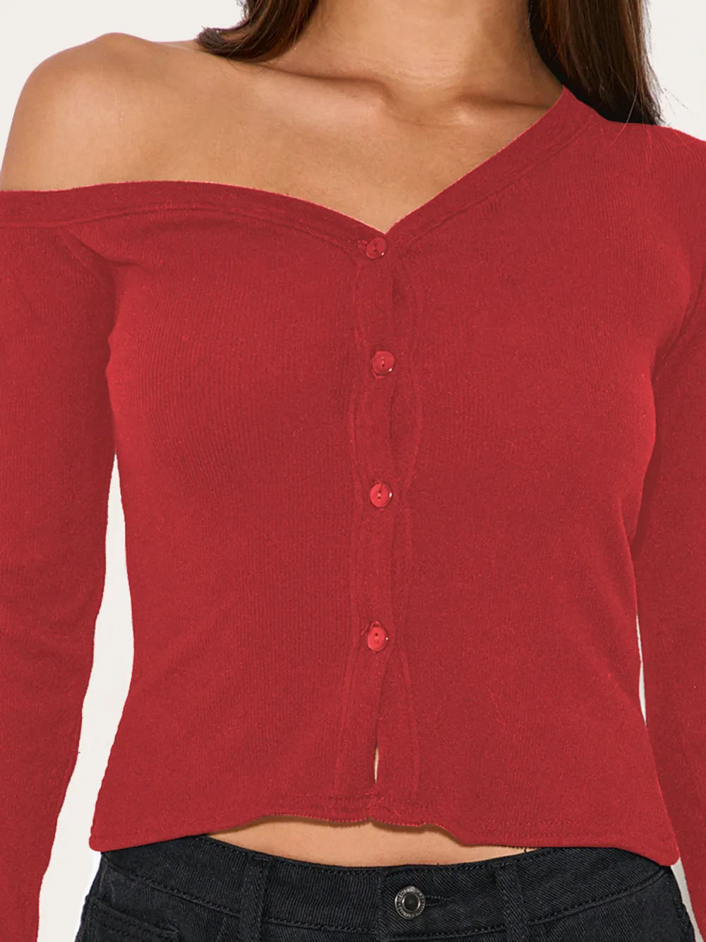 Asymmetrical Neck Button Up Cardigan, image 16