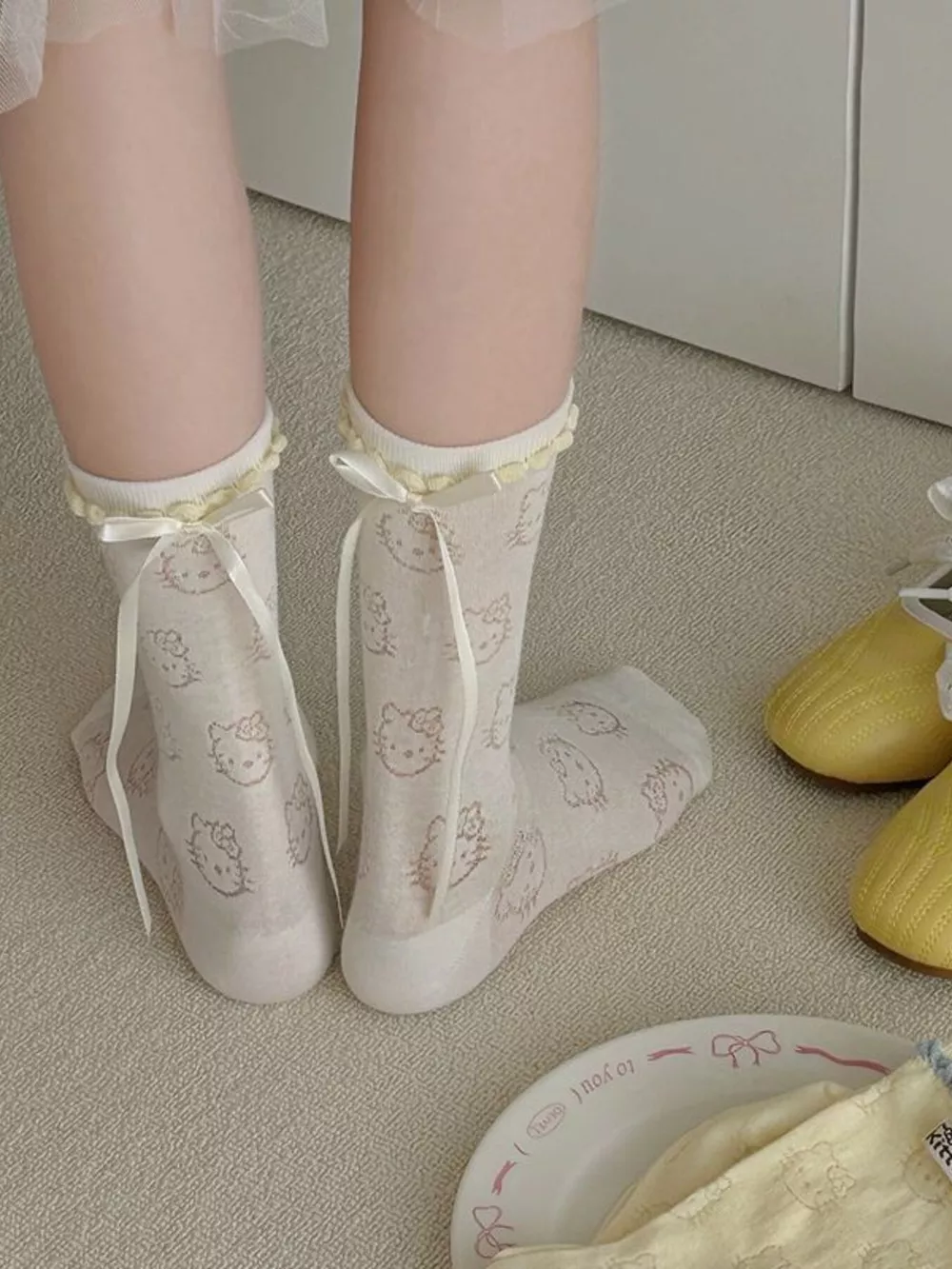 Ribbon Bow Knit Socks, image 3