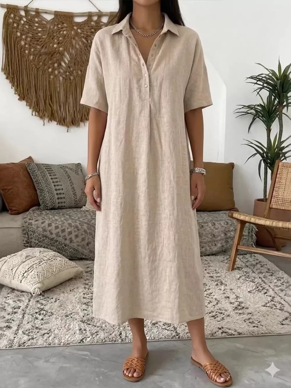 Full Size Button Detail Half Sleeve Dress Plus Size, image 8