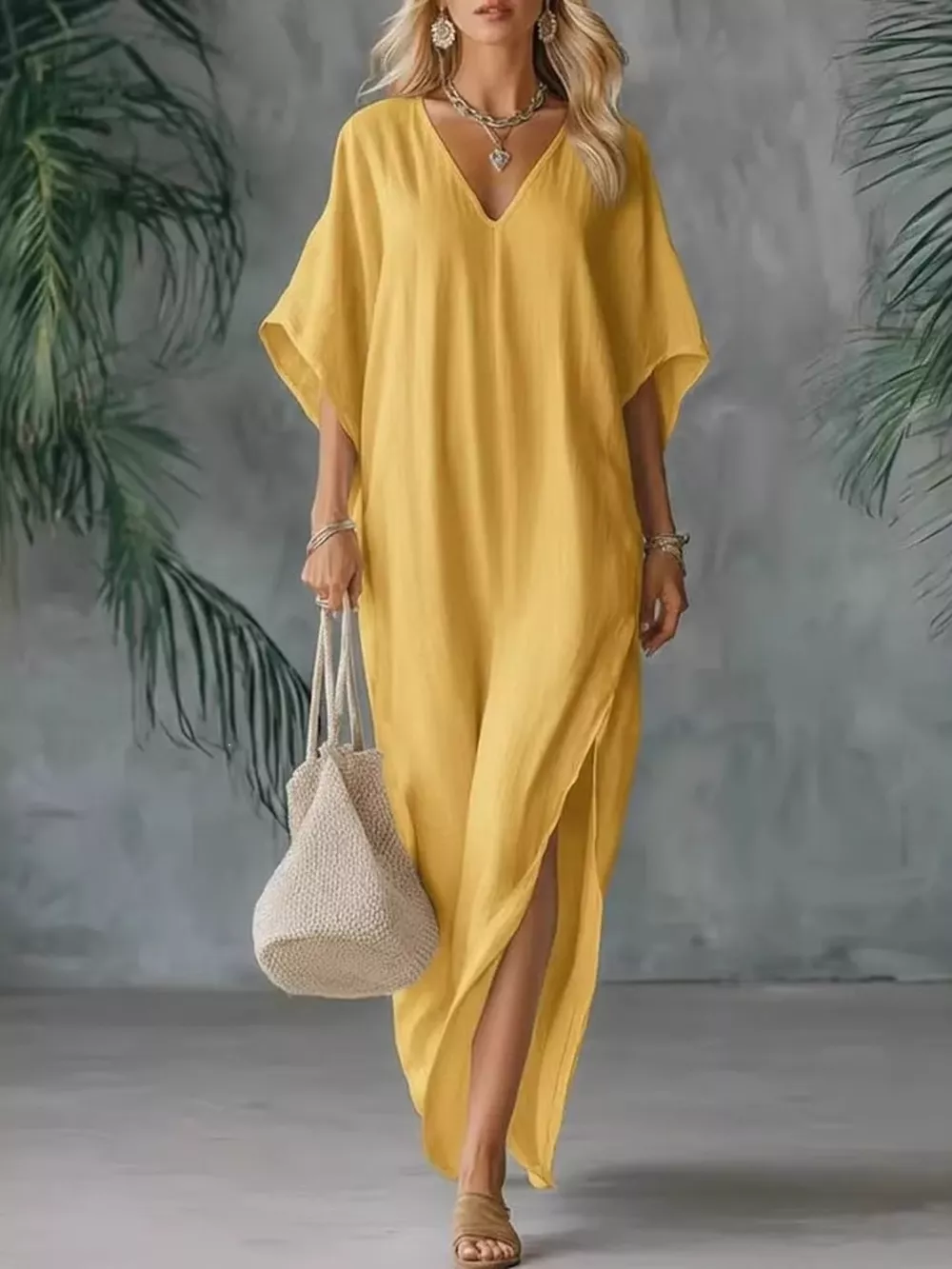 Full Size V-Neck Maxi Dress with Side Slits Plus Size, image 9