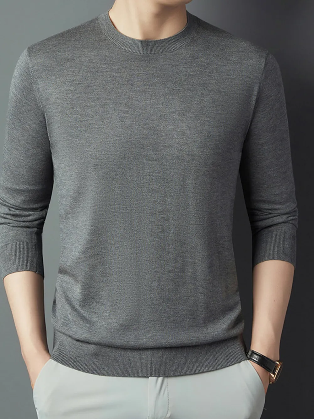 Men's Full Size Round Neck Long Sleeve Knit Top Plus Size, image 2