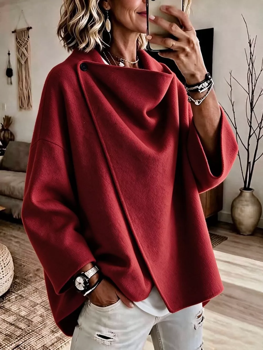 Full Size Asymmetric Cowl Neck Cape Plus Size, image 17