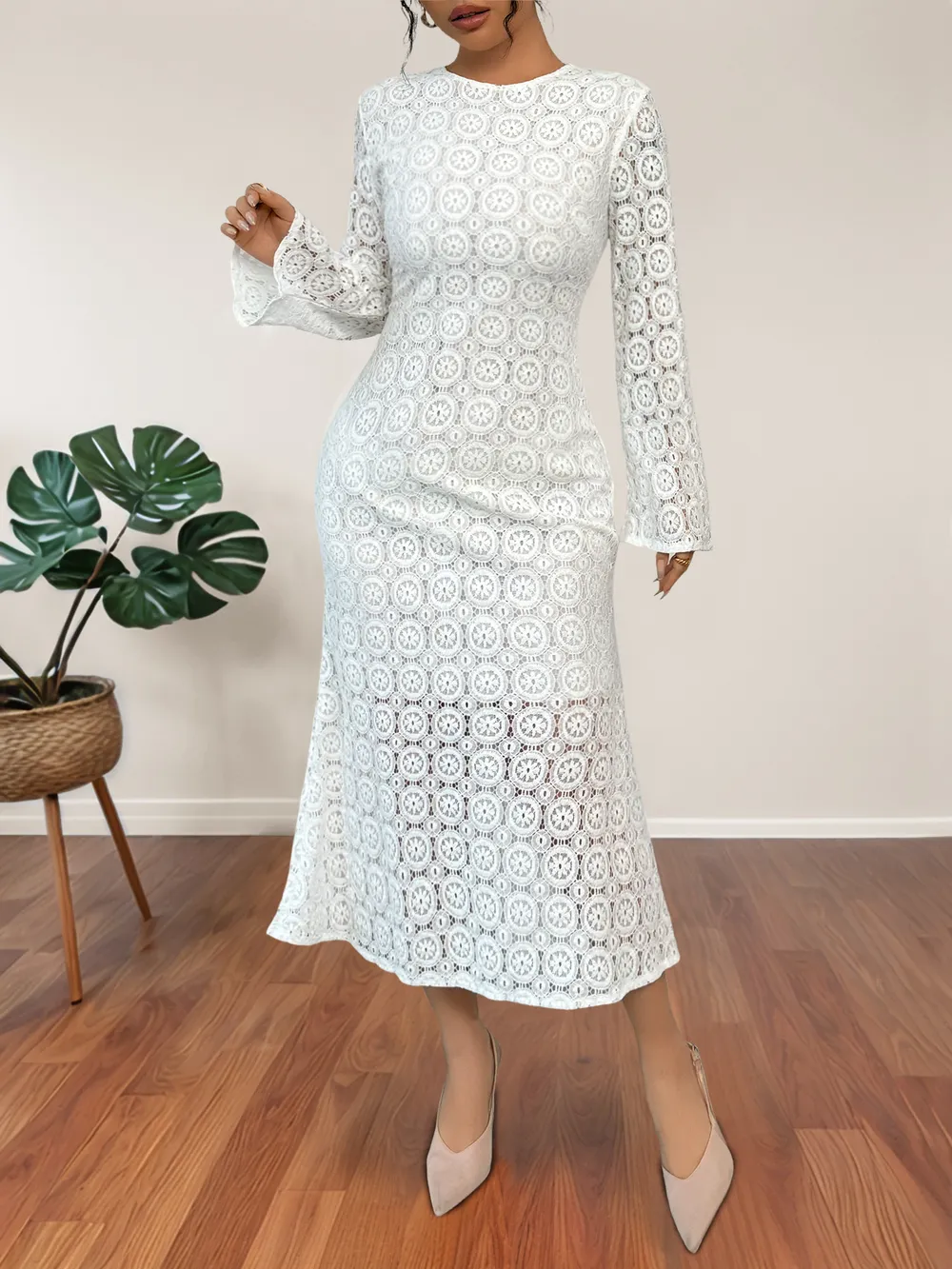 Lace Long Sleeve Midi Dress, image 6