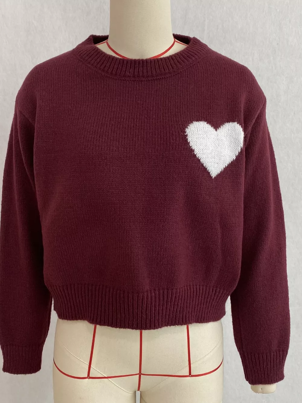 Heart Pattern Round Neck Sweater, image 11