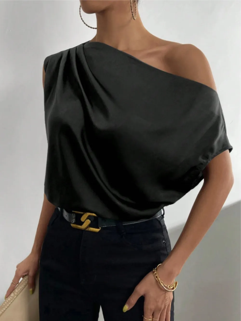 Asymmetrica One-Shoulder Draped Blouse, image 6