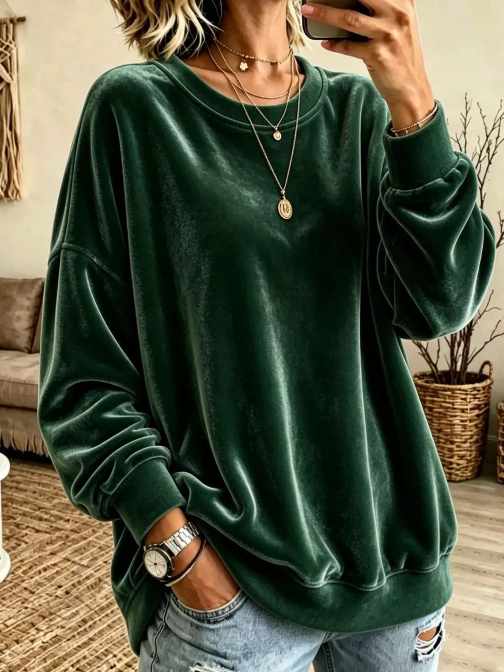 Full Size Solid Color Crew Neck Sweatshirt Plus Size, image 13