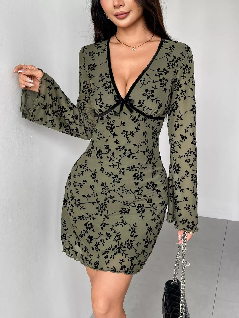 Floral Print Flare Sleeve Mini Dress, image 2