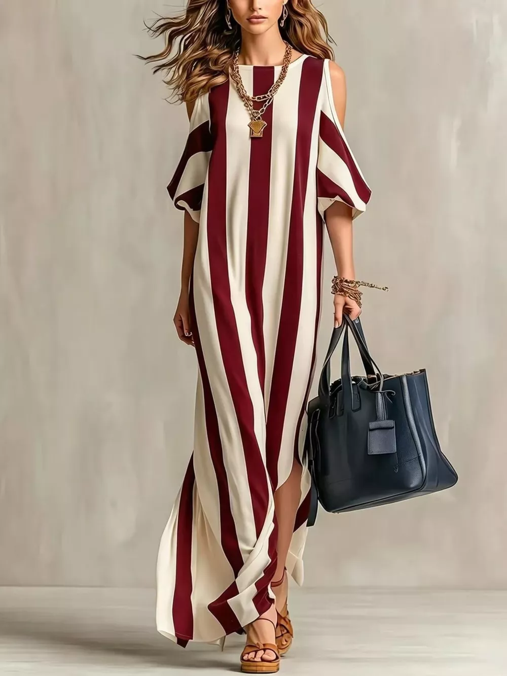 Striped Cold Shoulder Maxi Dress, image 5