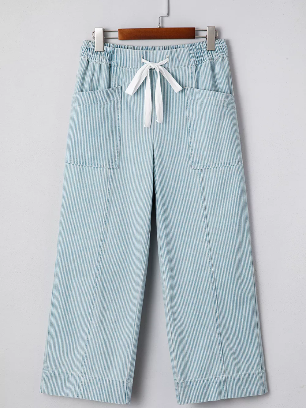Stripe Mid Rise Drawstring Waist Jeans, image 6