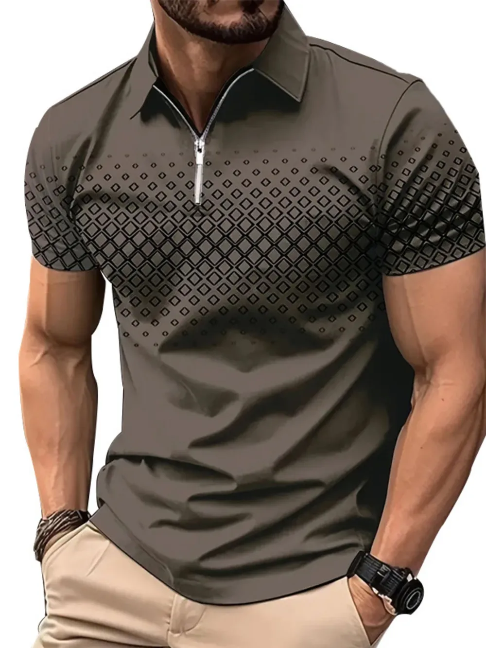 Men's Full Size Diamond Print Short Sleeve Polo Plus Size, image 4
