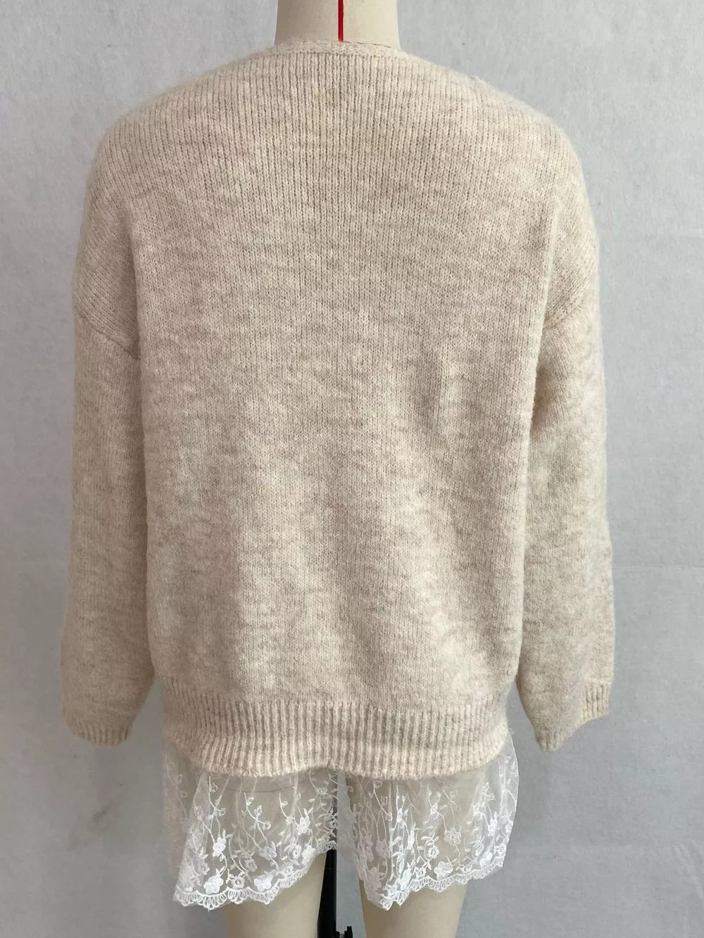 V-Neck Floral Applique Lace Hem Sweater, image 13