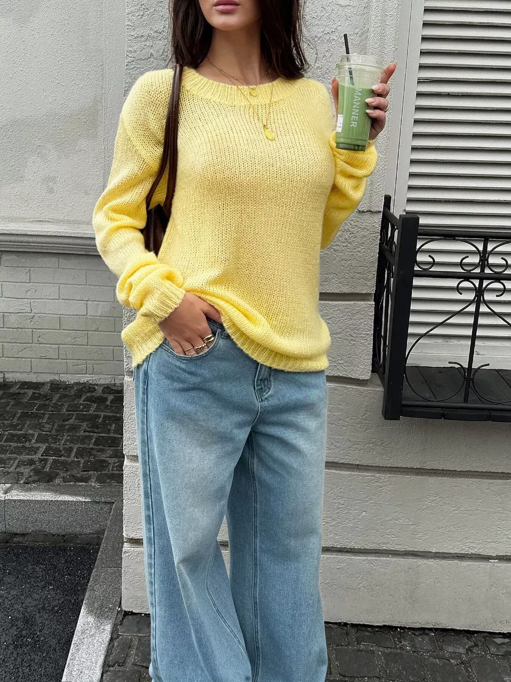 Crew Neck Dropped Shoulder Sweater, image 4