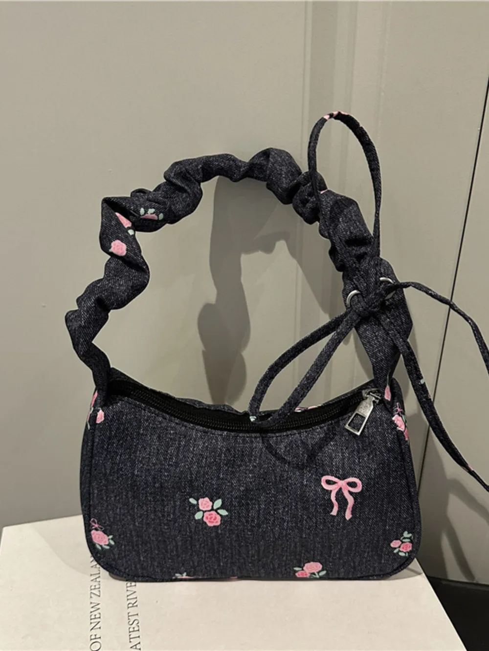 Embroidered Ruched Strap Shoulder Bag, image 2