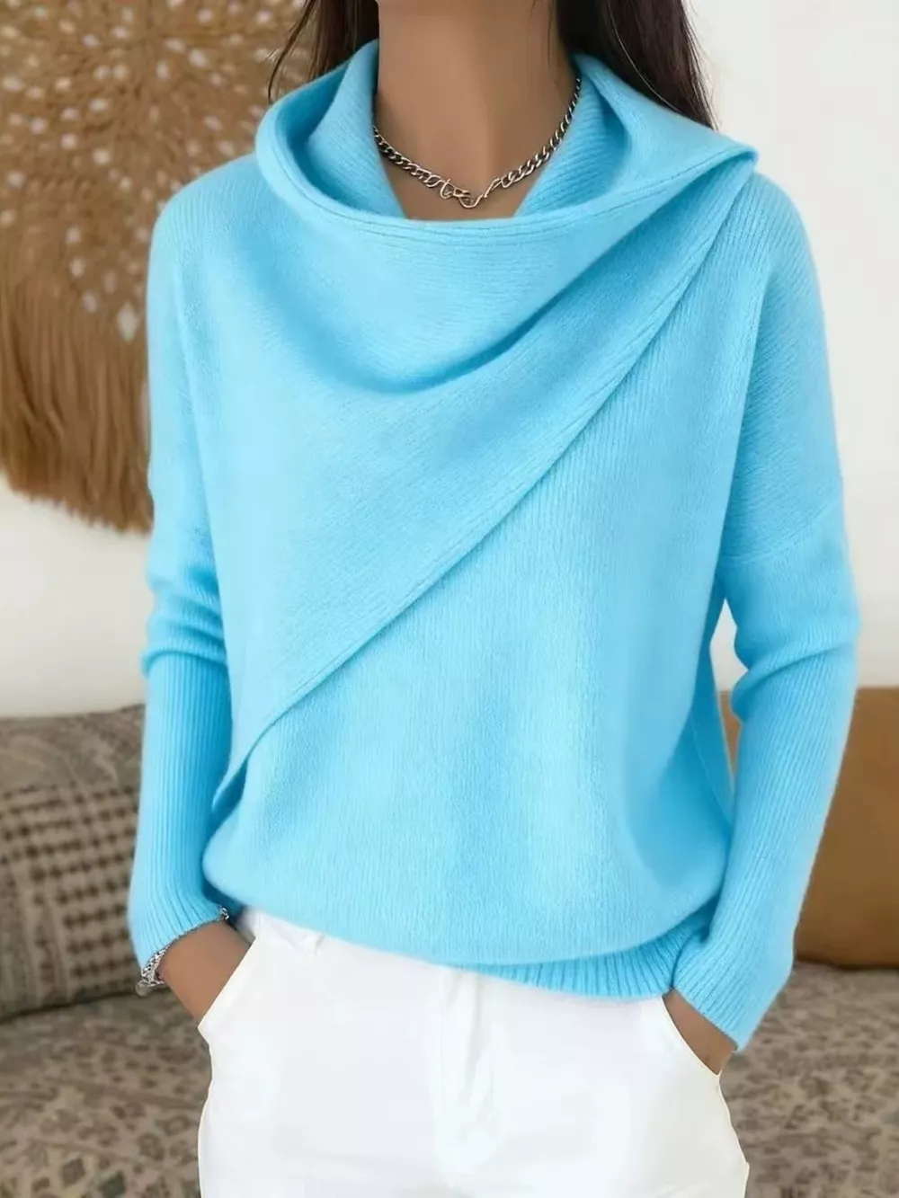 Full Size Solid Color Cowl Neck Sweater Plus Size, image 13