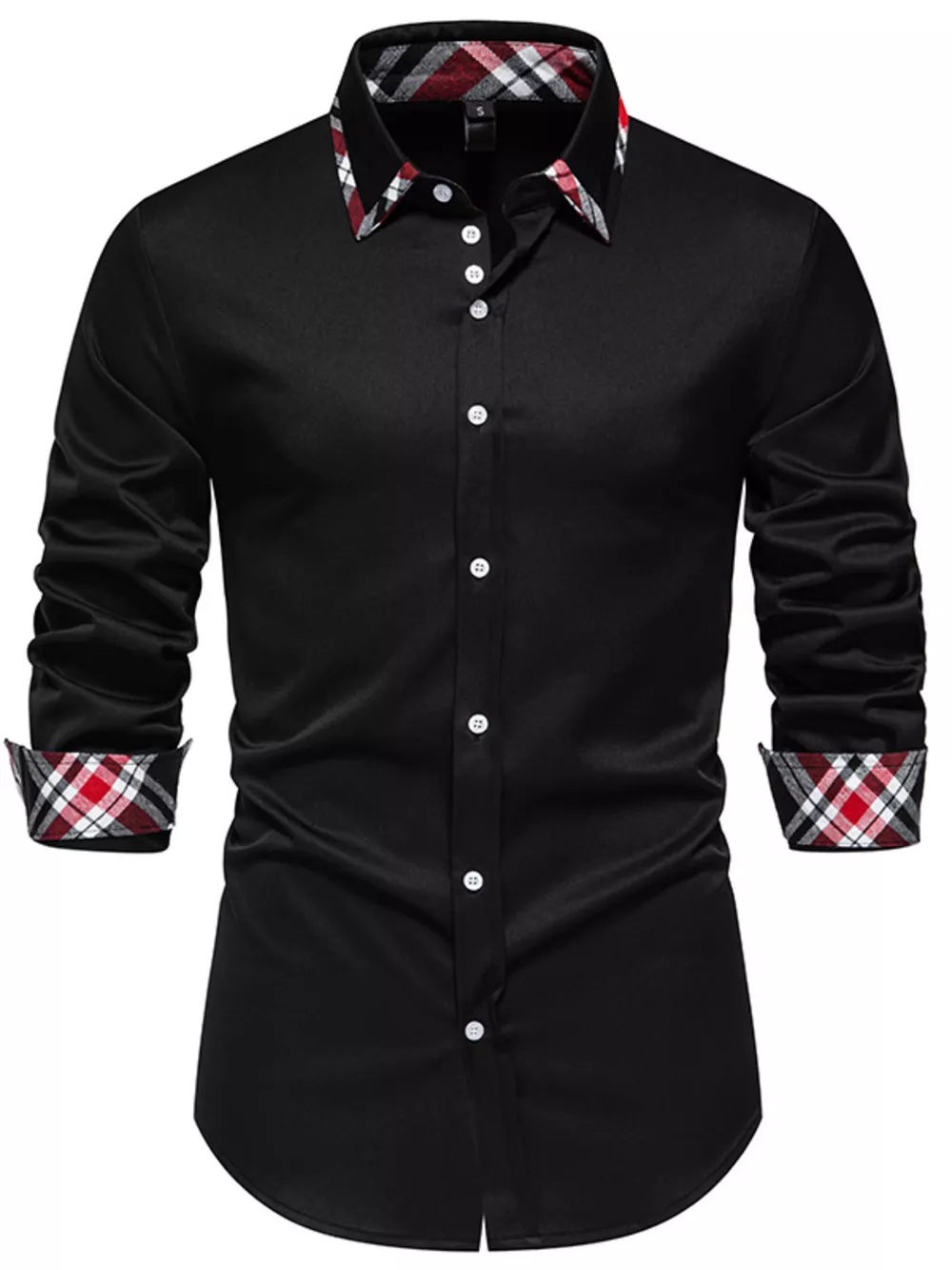 Men's Slim Fit Long Sleeve Plaid Trim Shirt