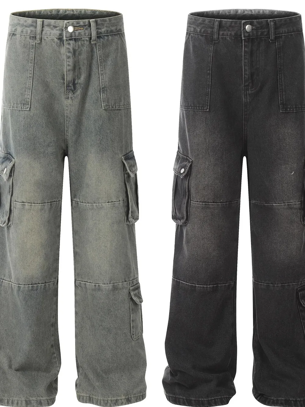 Men's Vintage Washed Cargo Denim Jeans, image 5