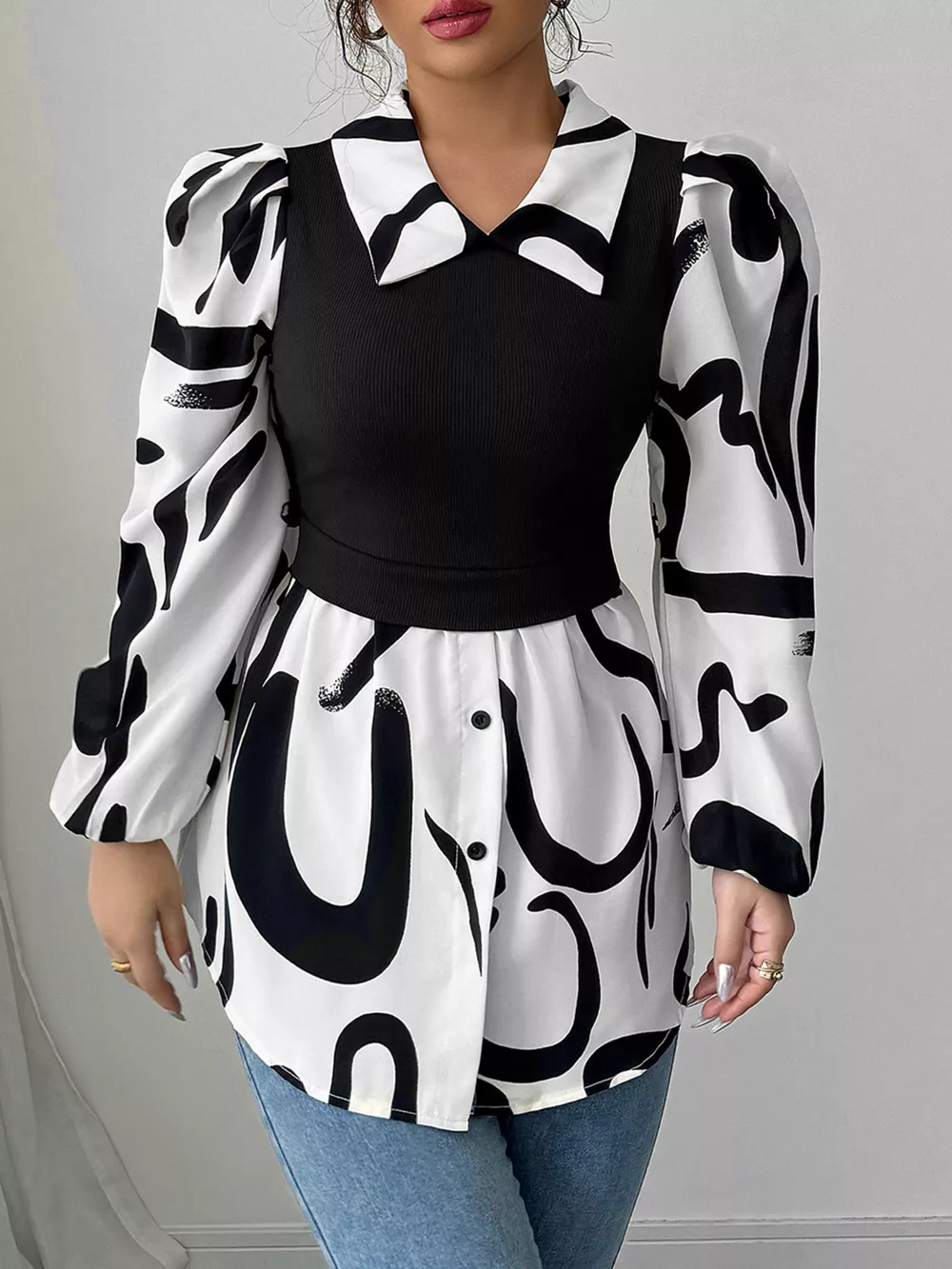 Abstract Print Long Sleeve Blouse, image 4