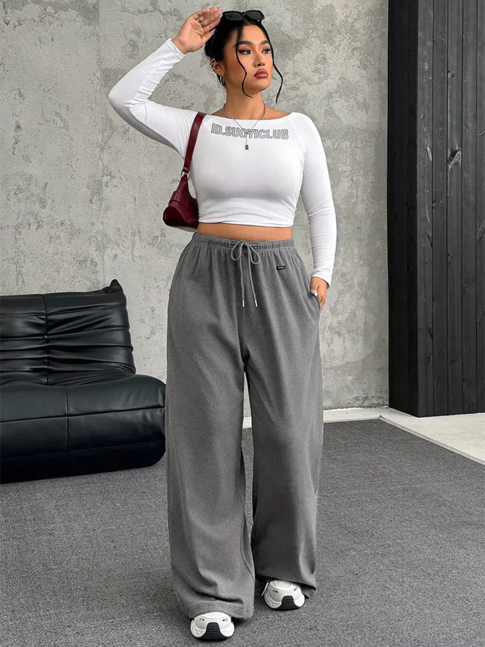 Full Size Drawstring Wide Leg Pants Plus Size, image 9