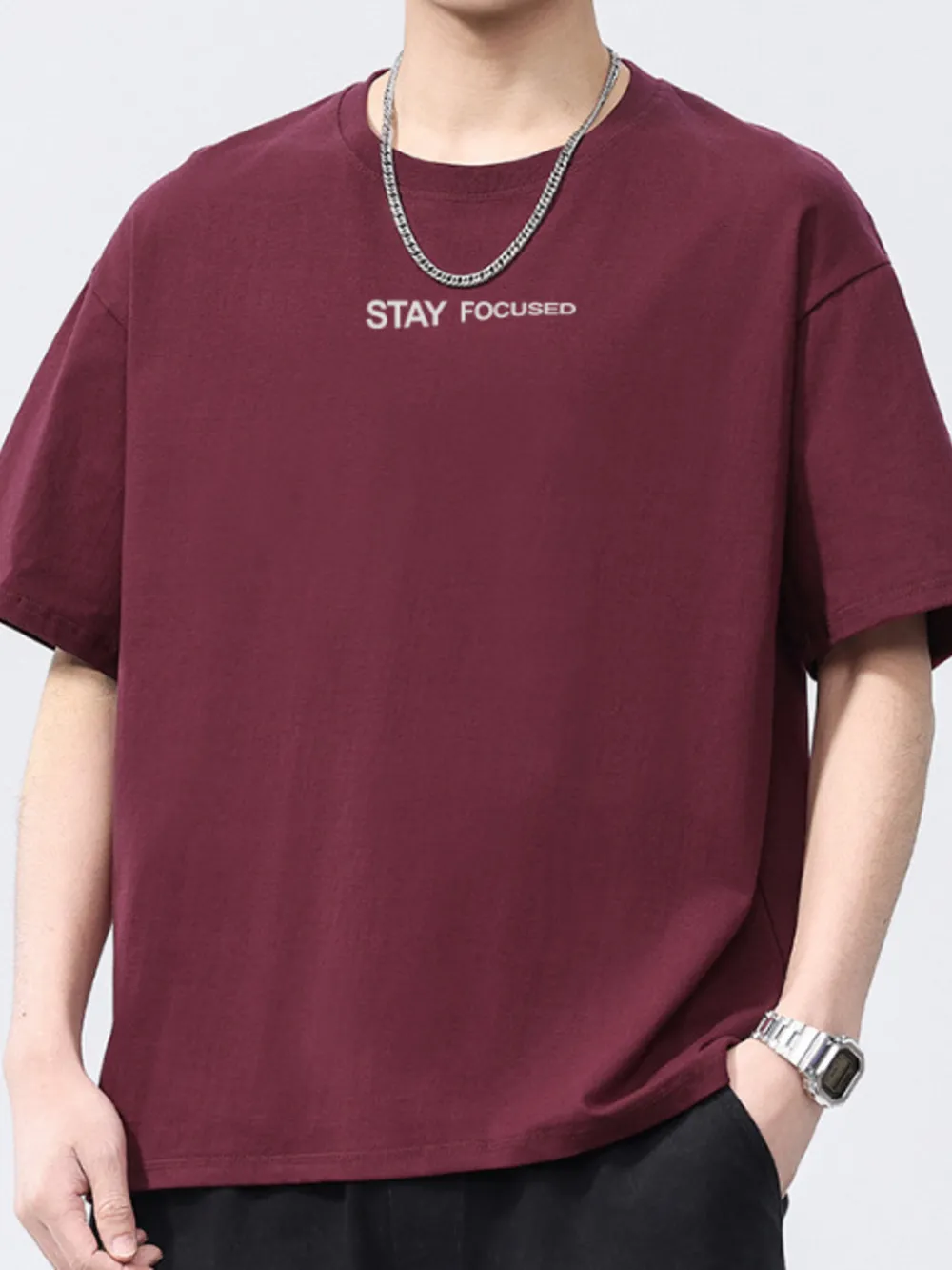 Men's Full Size Letter Round Neck Short Sleeve T-Shirt Plus Size, image 5