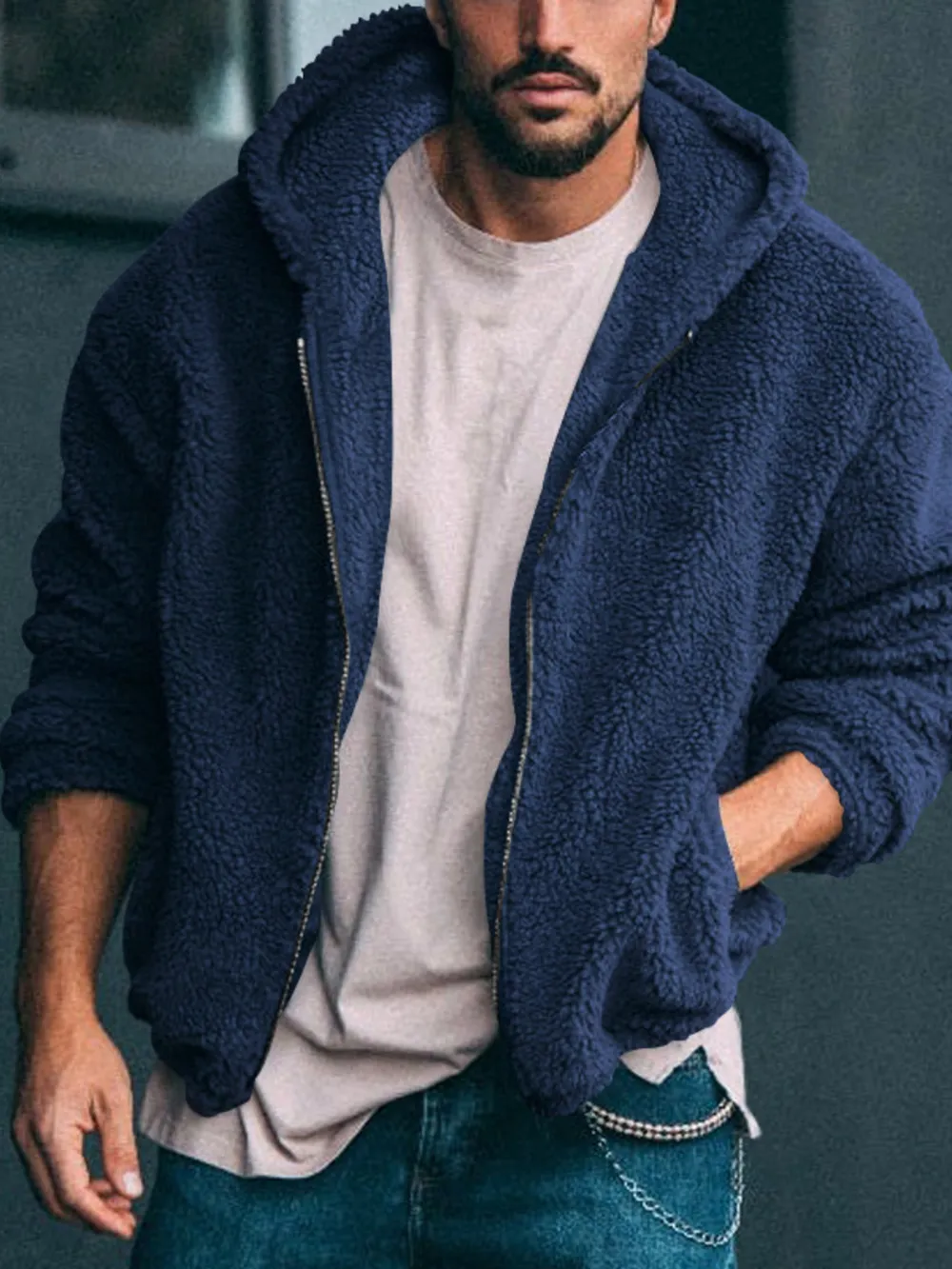 Men's Full Size Sherpa Fleece Hooded Zip-Up Jacket Plus Size, image 4