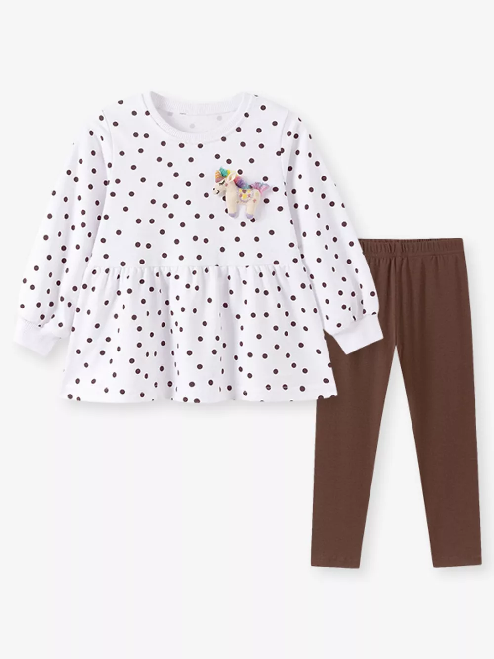 Children's Polka Dot Peplum Top and Solid Leggings Set, image 2