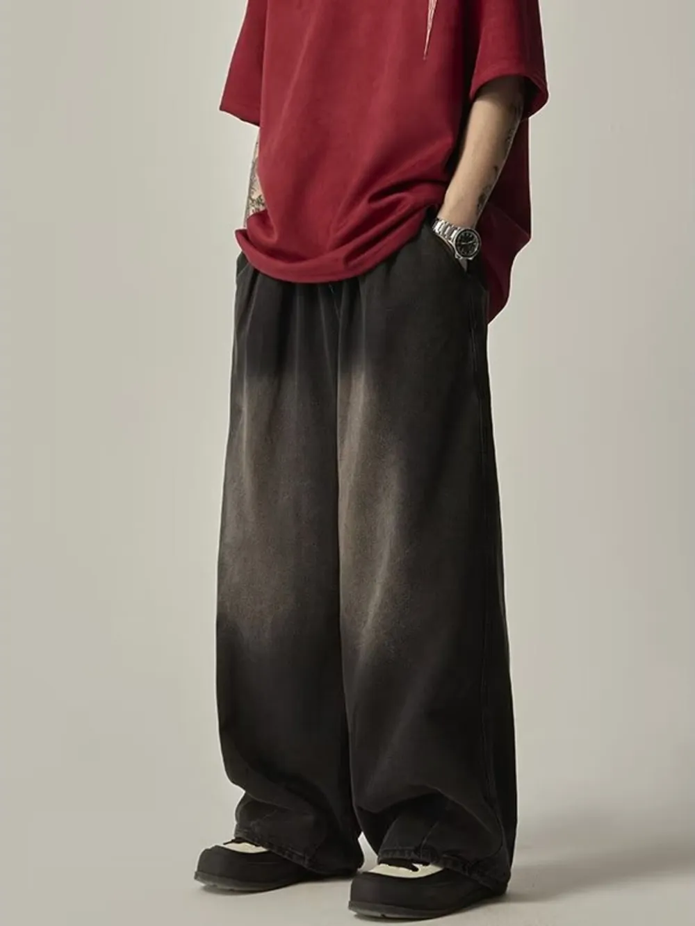 Men's Plus Size Vintage Wash Wide Leg Jeans