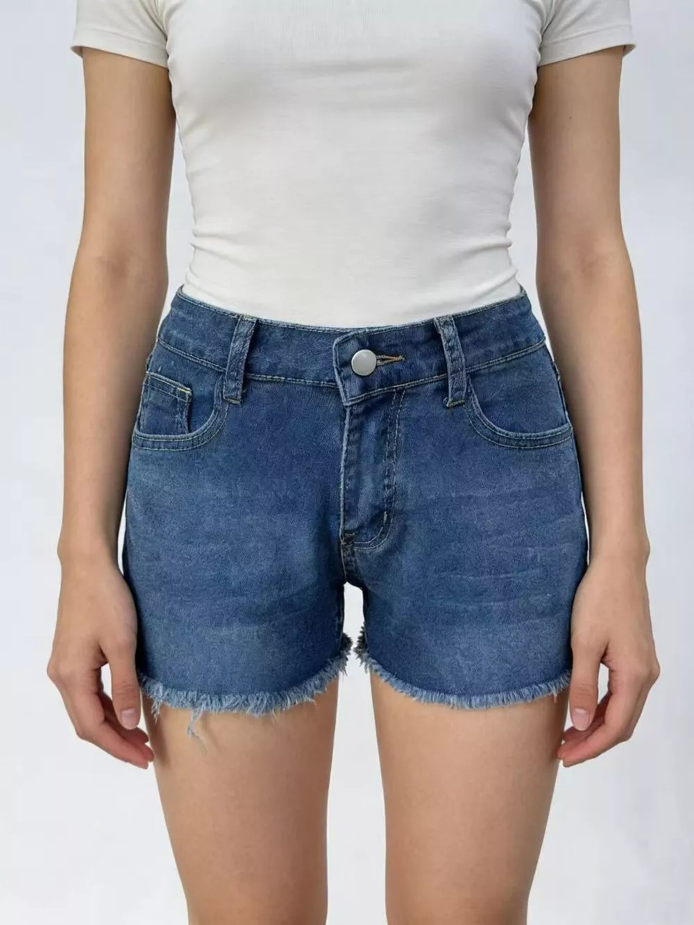 Raw Hem Denim Shorts, image 3