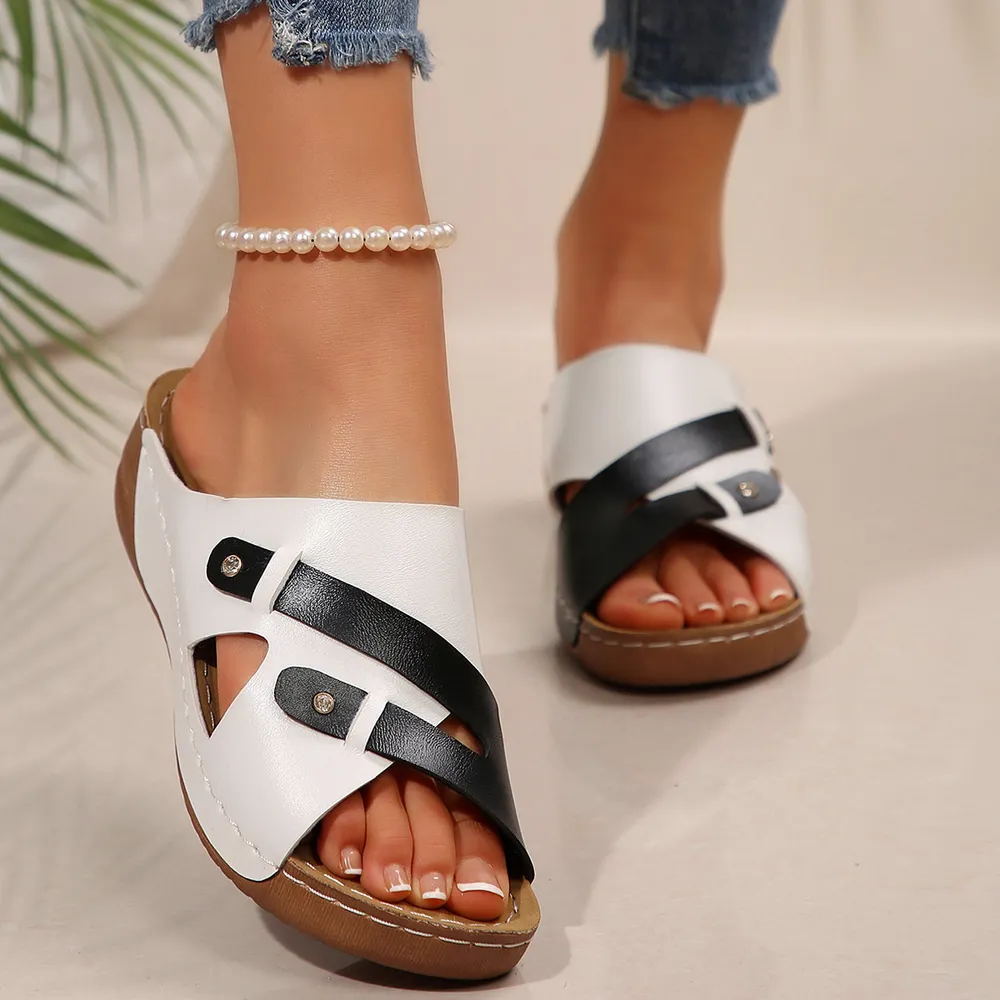 Cutout Contrast Wedge Sandals, image 10